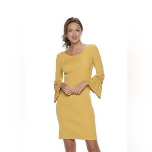 Women’s Mustard Yellow Knit Bell-Sleeve Dress